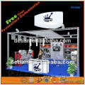 island exhibition display booth for trade exhibition with hanging banner, 3 sides open